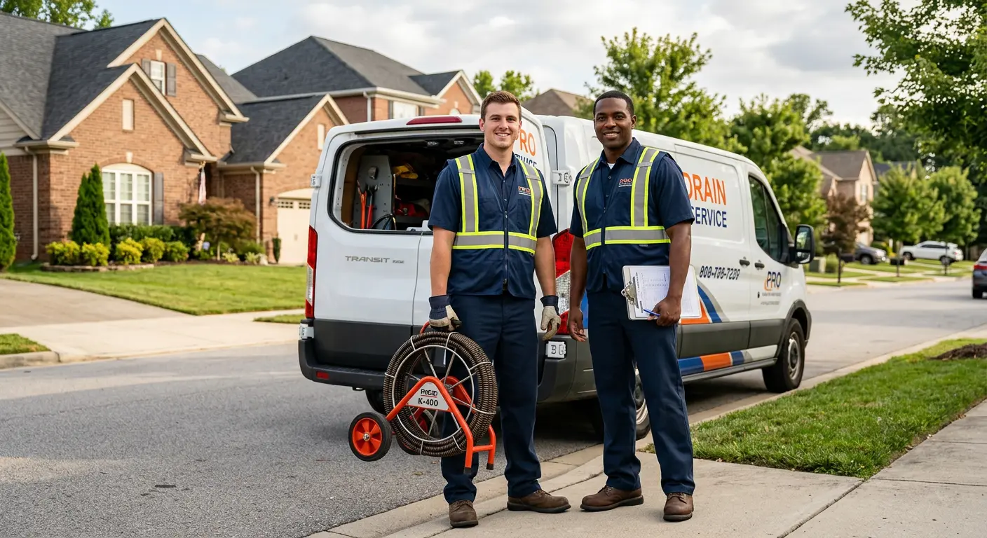 Sewer and drain service team with equipment ready for work in Madison